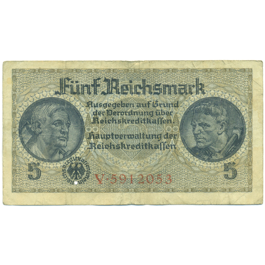 Банкнота 5 рейхсмарок 1940 года Германия (Для оккупированных территорий)