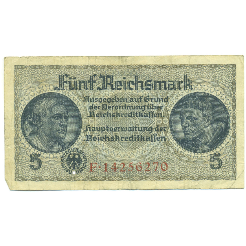 Банкнота 5 рейхсмарок 1940 года Германия (Для оккупированных территорий)