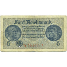 Банкнота 5 рейхсмарок 1940 года Германия (Для оккупированных территорий)