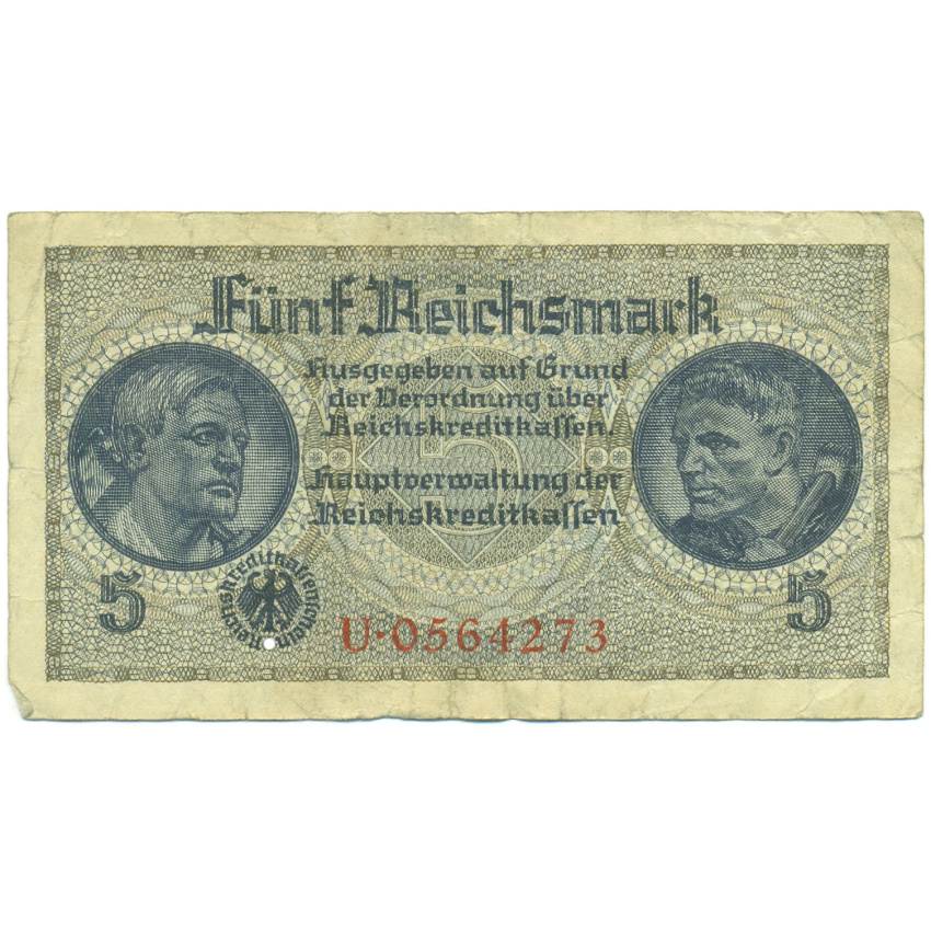 Банкнота 5 рейхсмарок 1940 года Германия (Для оккупированных территорий)