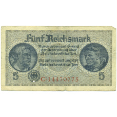 Банкнота 5 рейхсмарок 1940 года Германия (Для оккупированных территорий)