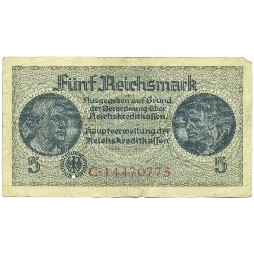 Банкнота 5 рейхсмарок 1940 года Германия (Для оккупированных территорий)