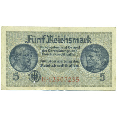 Банкнота 5 рейхсмарок 1940 года Германия (Для оккупированных территорий)