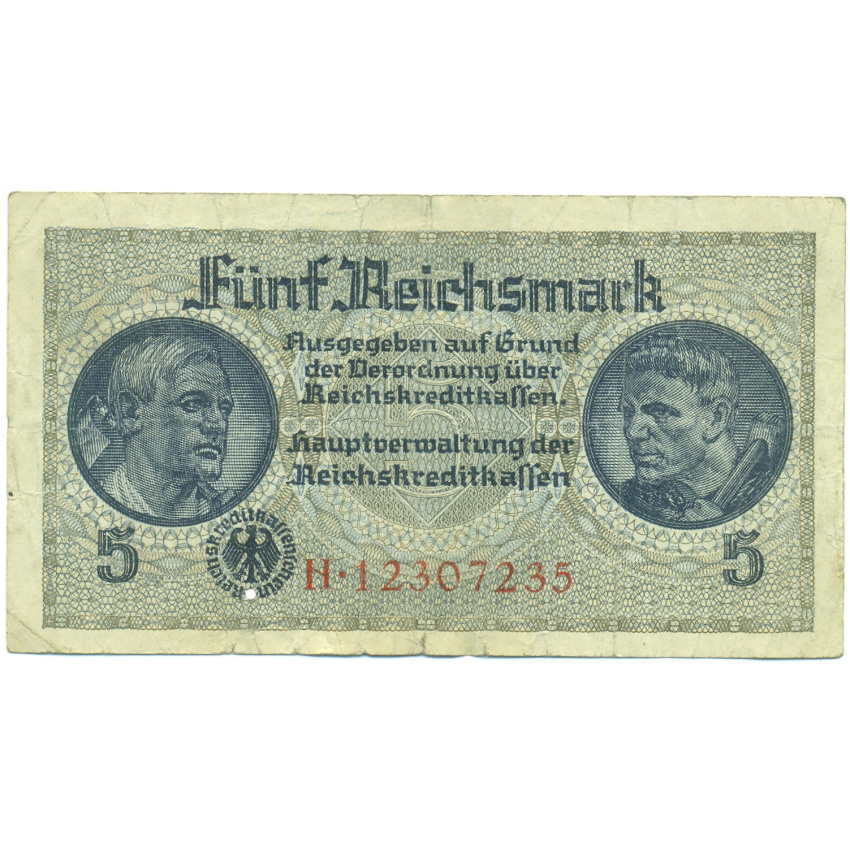 Банкнота 5 рейхсмарок 1940 года Германия (Для оккупированных территорий)