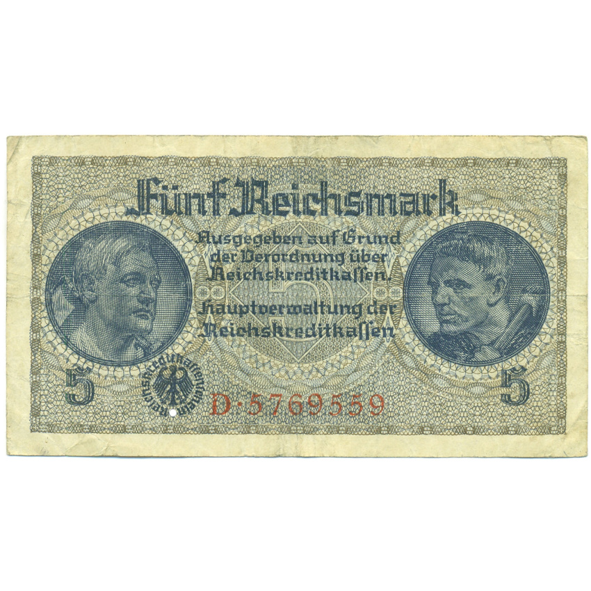 Банкнота 5 рейхсмарок 1940 года Германия (Для оккупированных территорий)