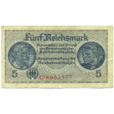 Банкнота 5 рейхсмарок 1940 года Германия (Для оккупированных территорий)