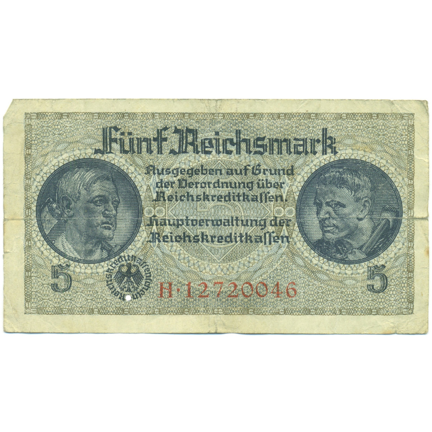 Банкнота 5 рейхсмарок 1940 года Германия (Для оккупированных территорий)