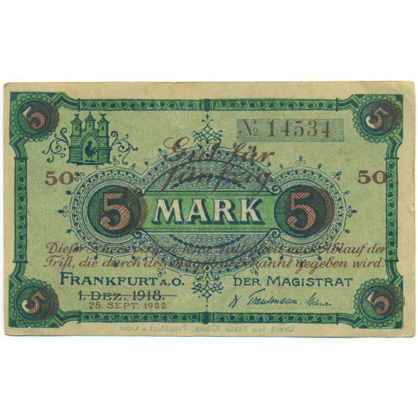 Банкнота 50 марок 1922 года Германия — город Франкфурт-на-Одере (Нотгельд)