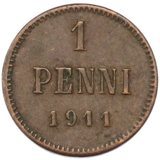 Монета 1 пенни 1911 года Русская Финляндия (аверс)