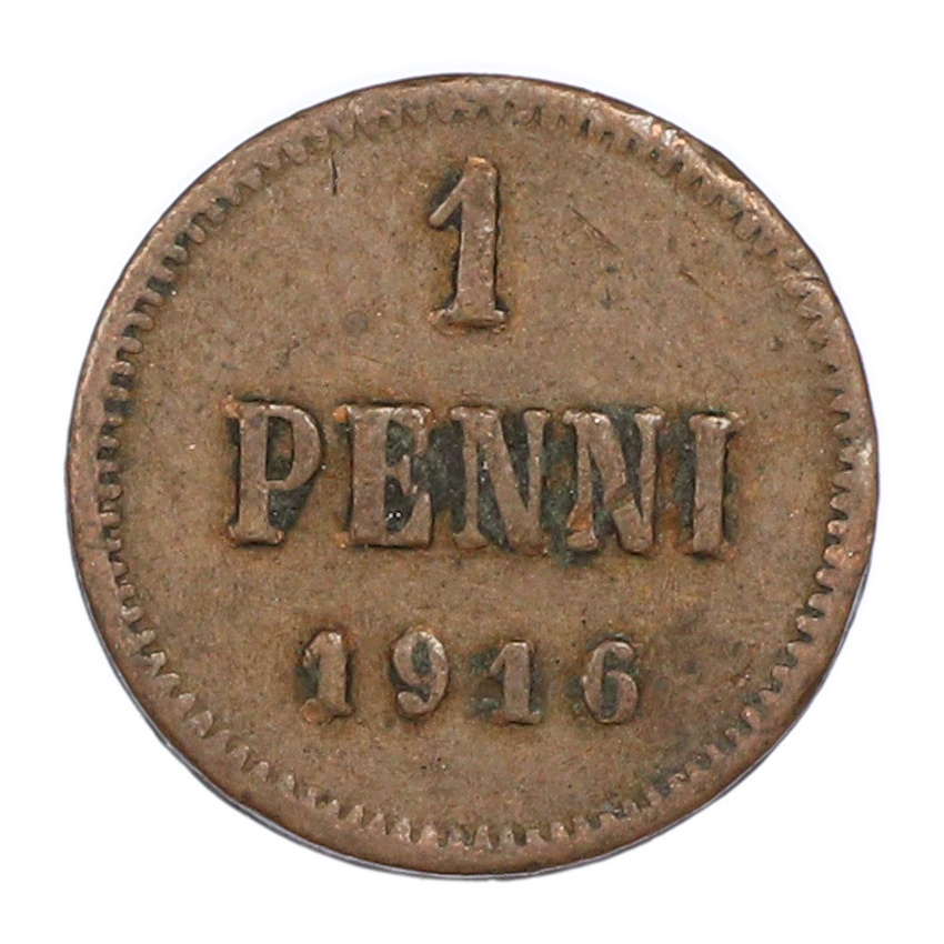 Монета 1 пенни 1916 года Русская Финляндия