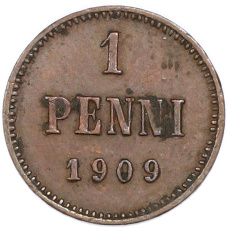 Монета 1 пенни 1909 года Русская Финляндия (аверс)
