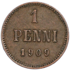 Монета 1 пенни 1909 года Русская Финляндия (аверс)