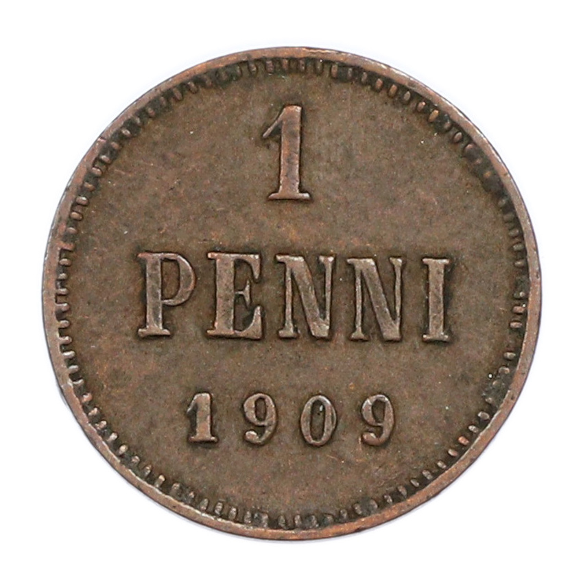 Монета 1 пенни 1909 года Русская Финляндия