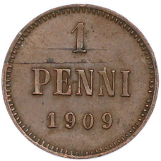 Монета 1 пенни 1909 года Русская Финляндия (аверс)