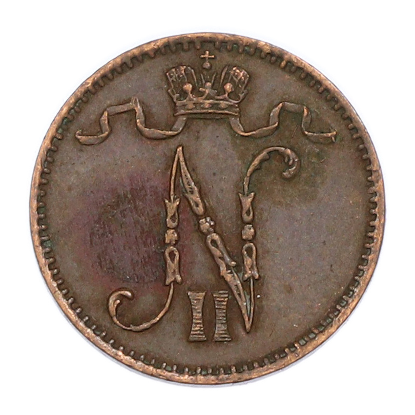 Монета 1 пенни 1909 года Русская Финляндия (вид 2)