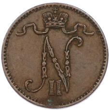 Монета 1 пенни 1909 года Русская Финляндия (реверс)