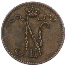 Монета 1 пенни 1909 года Русская Финляндия (реверс)