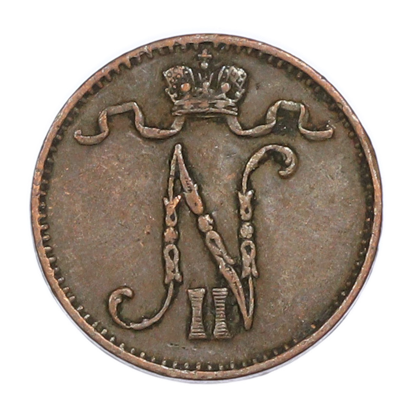 Монета 1 пенни 1907 года Русская Финляндия (вид 2)