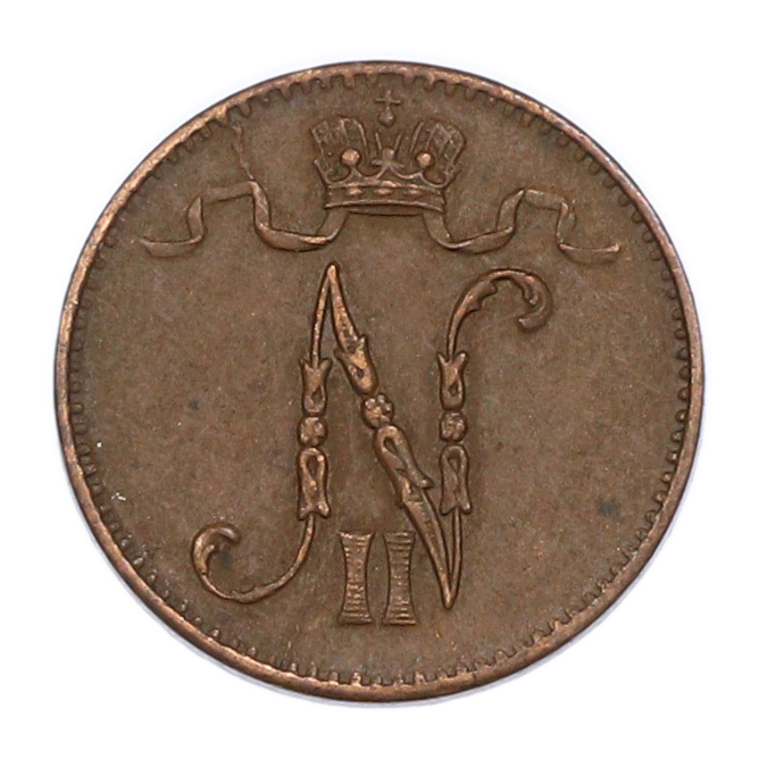 Монета 1 пенни 1907 года Русская Финляндия (вид 2)
