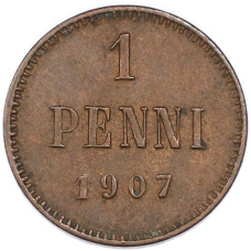 Монета 1 пенни 1907 года Русская Финляндия (аверс)