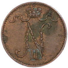 Монета 1 пенни 1907 года Русская Финляндия (реверс)