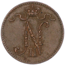Монета 1 пенни 1907 года Русская Финляндия (реверс)