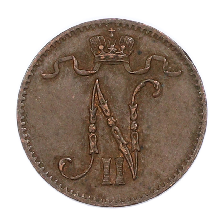 Монета 1 пенни 1907 года Русская Финляндия (вид 2)