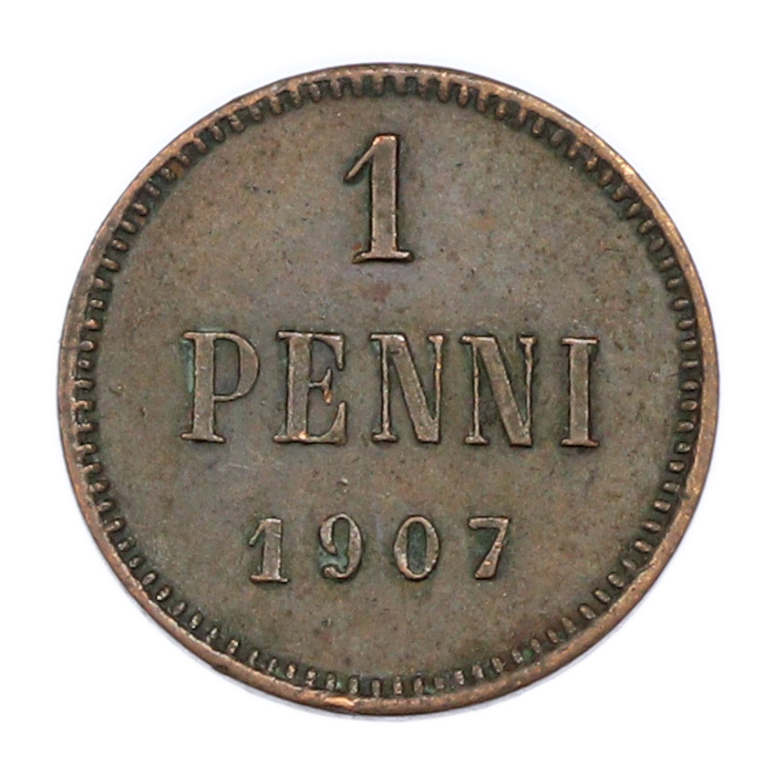 Монета 1 пенни 1907 года Русская Финляндия