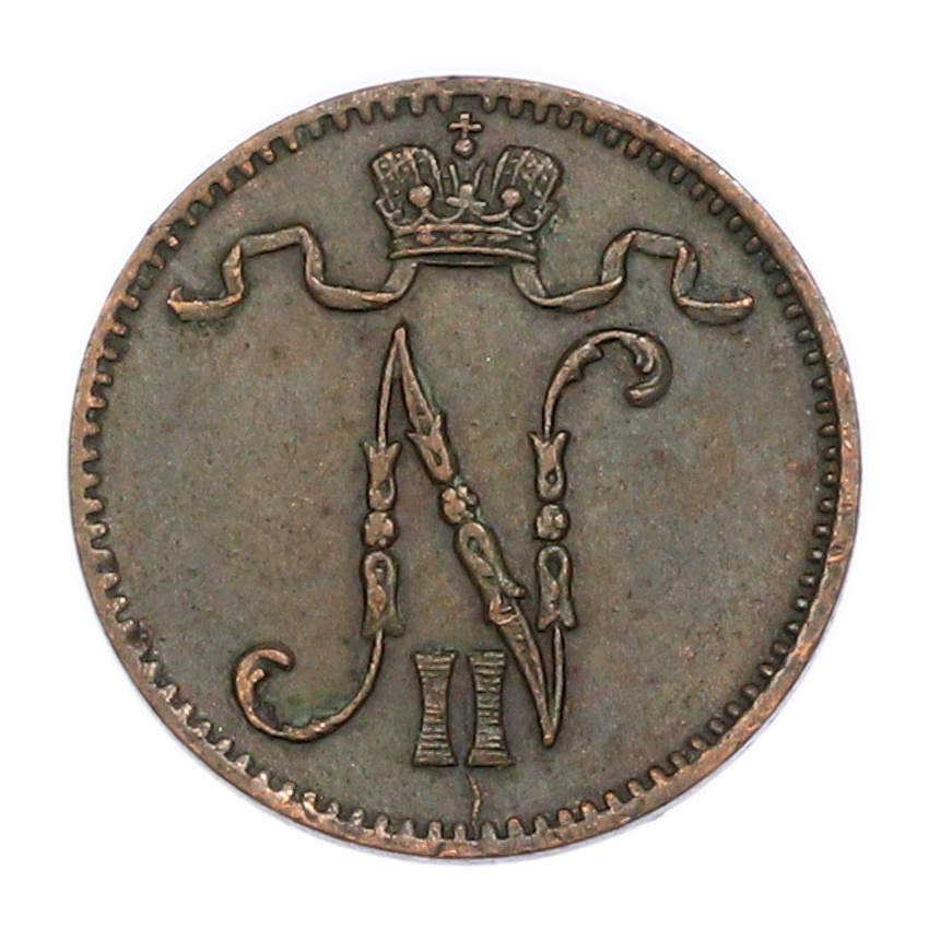 Монета 1 пенни 1907 года Русская Финляндия (вид 2)
