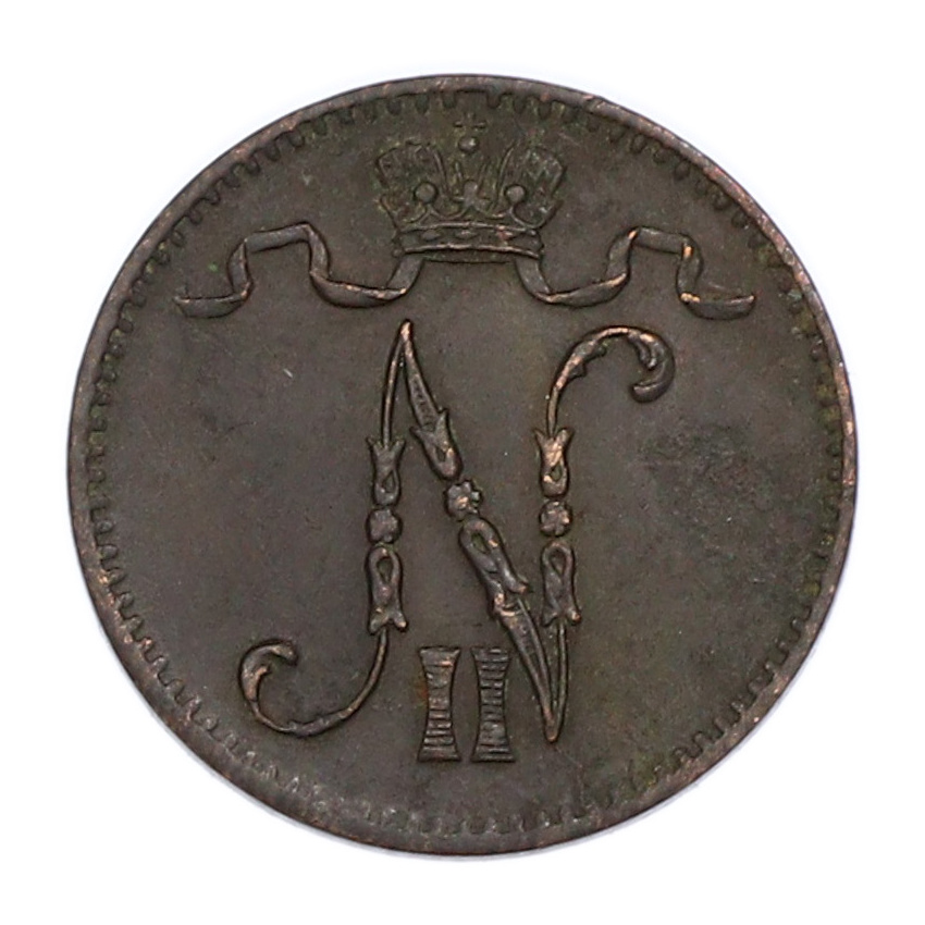 Монета 1 пенни 1907 года Русская Финляндия (вид 2)