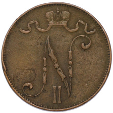 Монета 5 пенни 1908 года Русская Финляндия (реверс)