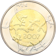 Монета 5 евро 2007 года Финляндия «90 лет независимости» (аверс)