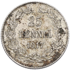 Монета 25 пенни 1917 года Русская Финляндия — Орел без корон (Временное правительство) (аверс)