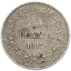 Монета 25 пенни 1917 года Русская Финляндия — Орел без корон (Временное правительство) (аверс)