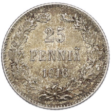 Монета 25 пенни 1916 года Русская Финляндия (аверс)