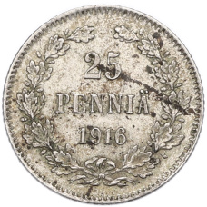 Монета 25 пенни 1916 года Русская Финляндия (аверс)