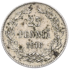 Монета 25 пенни 1916 года Русская Финляндия (аверс)