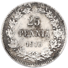 Монета 25 пенни 1916 года Русская Финляндия (аверс)