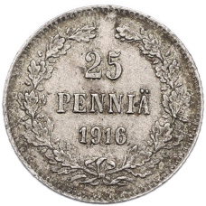 Монета 25 пенни 1916 года Русская Финляндия (аверс)