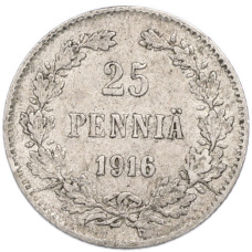 Монета 25 пенни 1916 года Русская Финляндия (аверс)