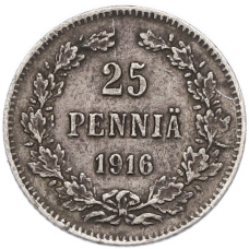 Монета 25 пенни 1916 года Русская Финляндия (аверс)