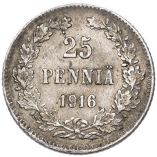 Монета 25 пенни 1916 года Русская Финляндия (аверс)