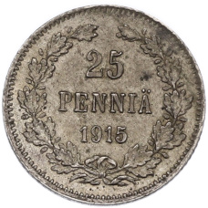 Монета 25 пенни 1915 года Русская Финляндия (аверс)