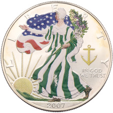 Монета 1 доллар 2007 года США «Шагающая Свобода» (Цветное покрытие) (аверс)