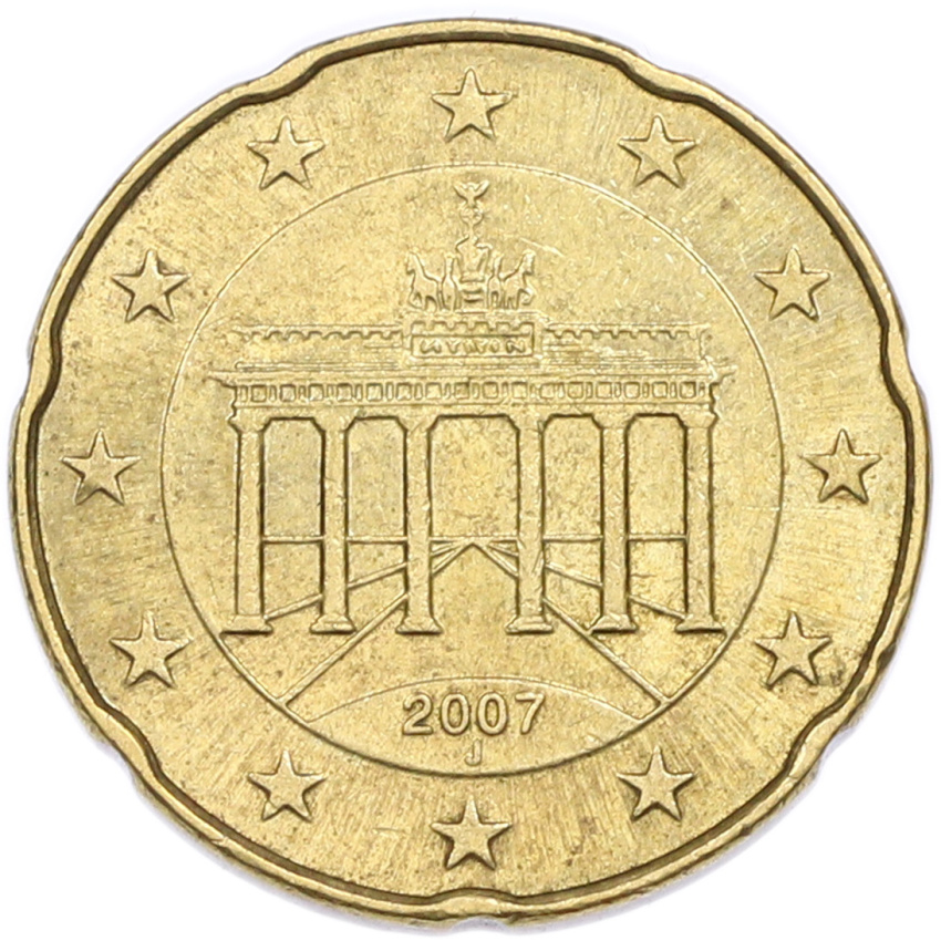 Монета 20 евроцентов 2007 года J Германия