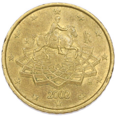 Монета 50 евроцентов 2002 года Италия (аверс)