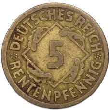 Монета 5 рентенпфеннигов 1924 года A Германия (аверс)