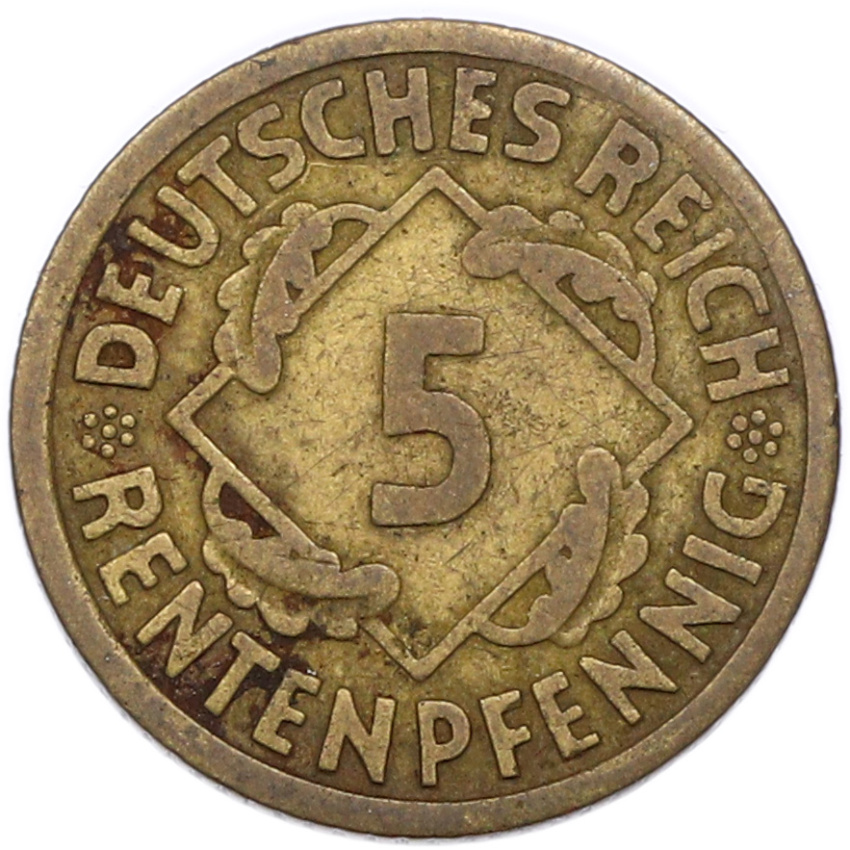 Монета 5 рентенпфеннигов 1924 года A Германия