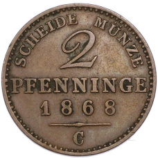 Монета 2 пфеннига 1868 года C Пруссия (аверс)