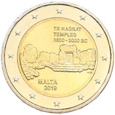 Монета 2 евро 2019 года Мальта «Доисторические места Мальты — Храм Та-Хаджрат» (аверс)